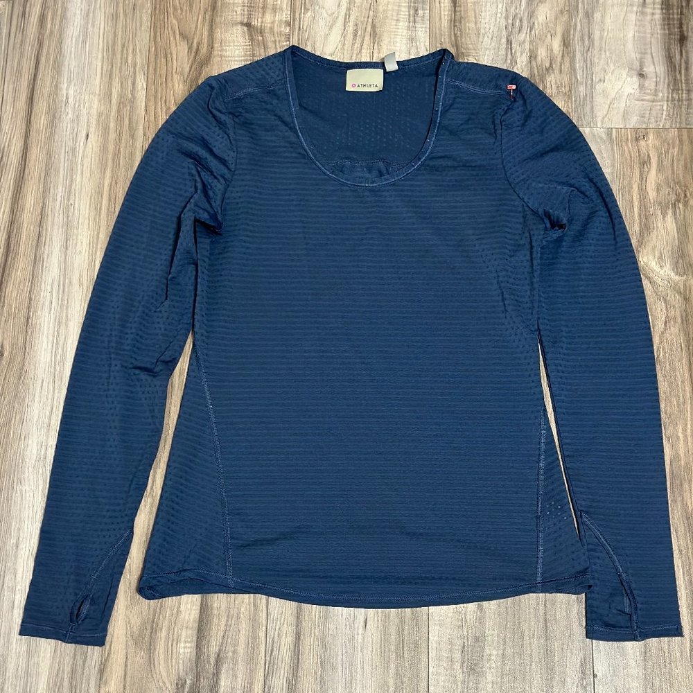 ATHLETA Women's In Motion Seamless Long Sleeve Top Dress Blue Sz XS